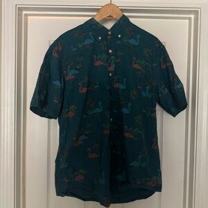 Men's Teal Flamingo Print Shirt-MENS LARGE